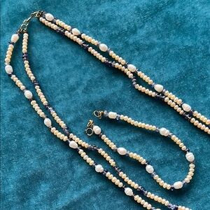 Freshwater Pearl and purple crystal Bead Necklace & bracelet set